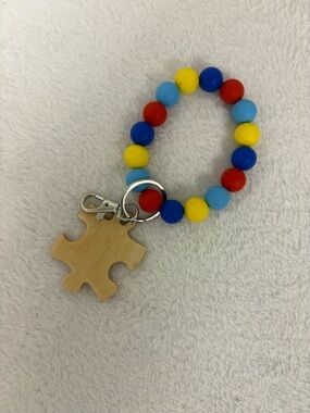 Autism Awareness Keychain Bracelet with Red, Blue, Yellow and Light Blue Beads